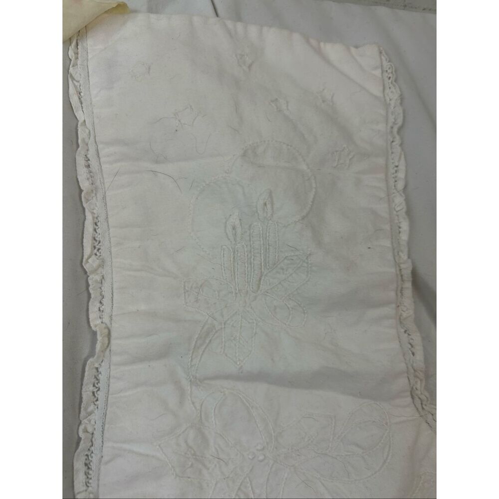 2 White Holiday Christmas stockings stencils (minor fading) vintage 14"x6" cotta - Picture 8 of 10